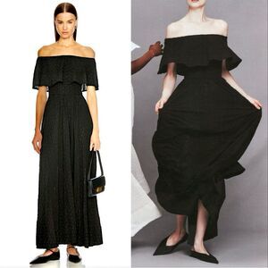 NWT Helsa Maxi Dress Black Embroidered Eyelet Petite Garden Off Shoulder size XS